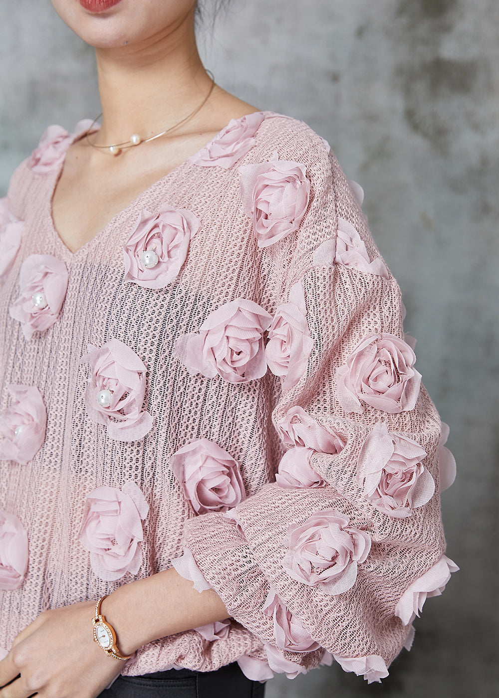 Pink Knit Cozy Shirt Nail Bead Spring