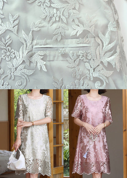 Pink Jacquard Silk Mid Dresses Silm Fit Summer