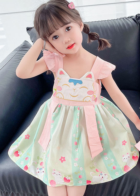 Pink Patchwork Cotton Baby Dresses Embroideried Wrinkled Summer