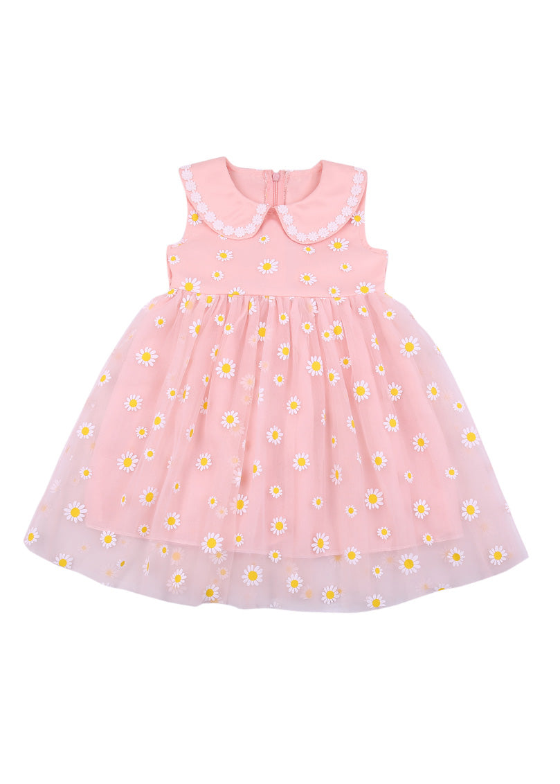 Pink Peter Pan Collar Tulle Maxi Dress Summer
