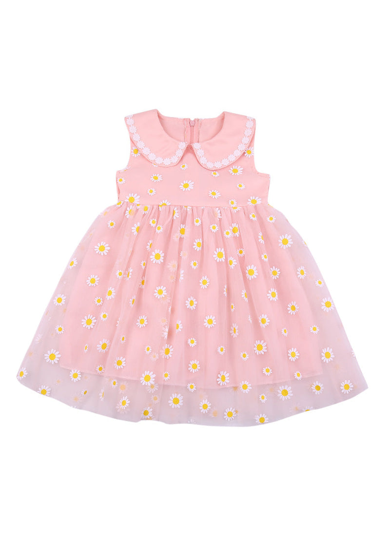 Pink Peter Pan Collar Tulle Maxi Dress Summer