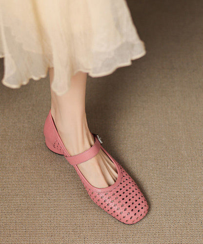 Pink Sandals Hollow Out Chunky Sandals
