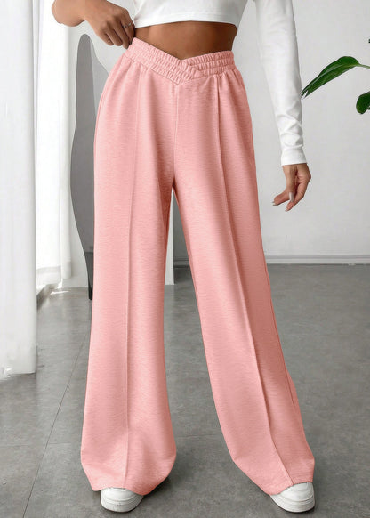 Pink Oversized Cotton Wide Leg Pants Elastic Waist