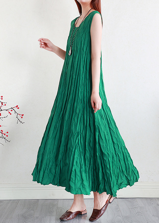 Pink Silk Linen Long Dress O Neck Summer