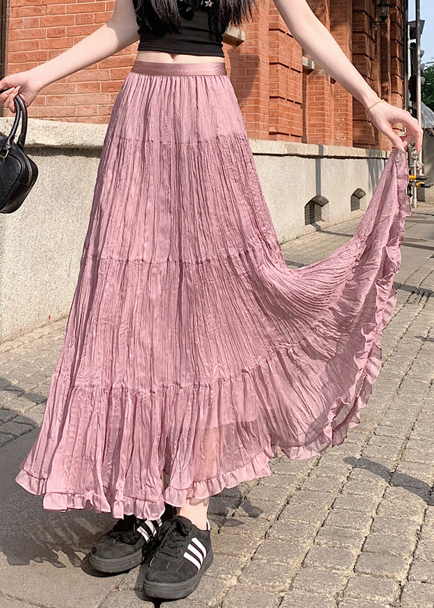 Pink Tulle Pleated Skirt Elastic Waist