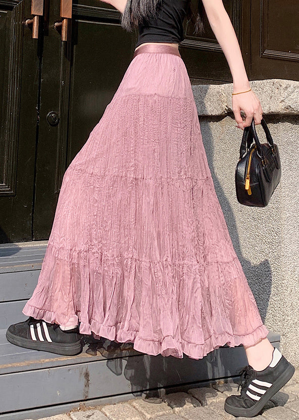 Pink Tulle Pleated Skirt Elastic Waist