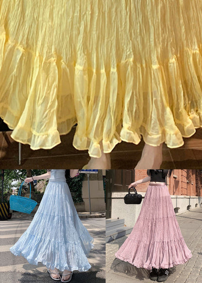 Pink Tulle Pleated Skirt Elastic Waist
