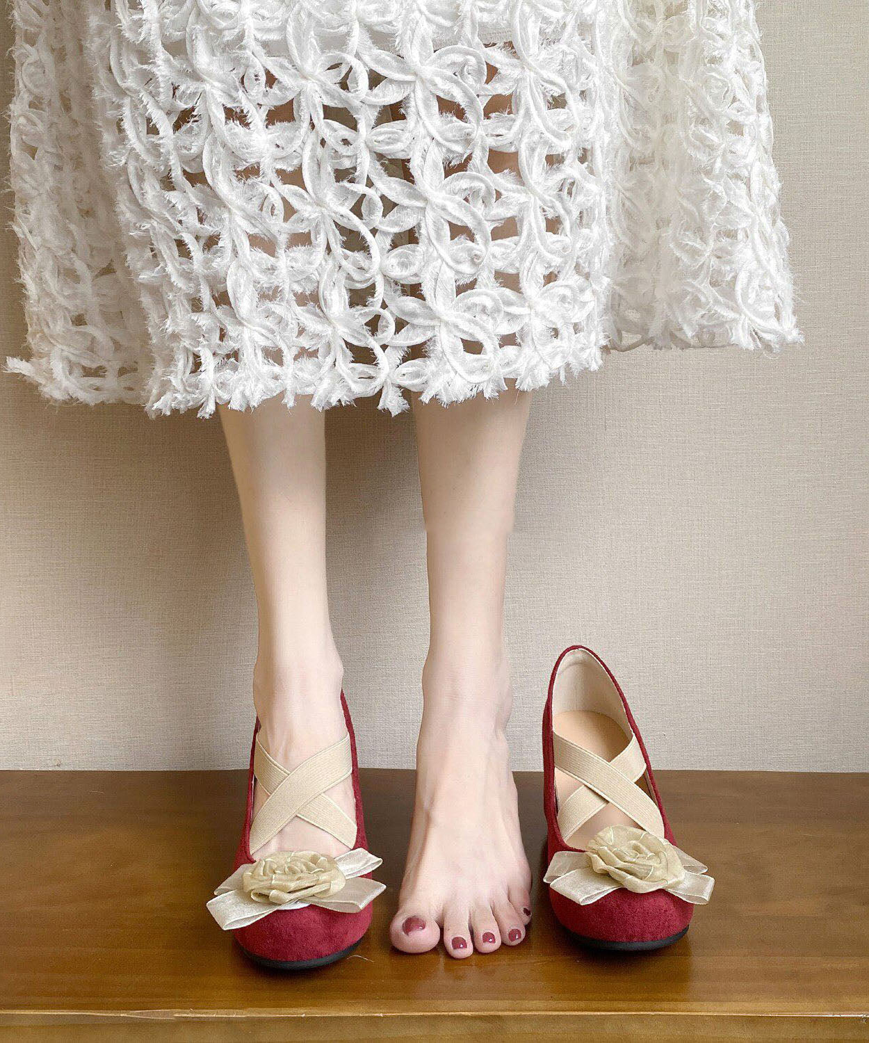 Pink Suede Cross Strap Splicing High Wedge Heels Shoes