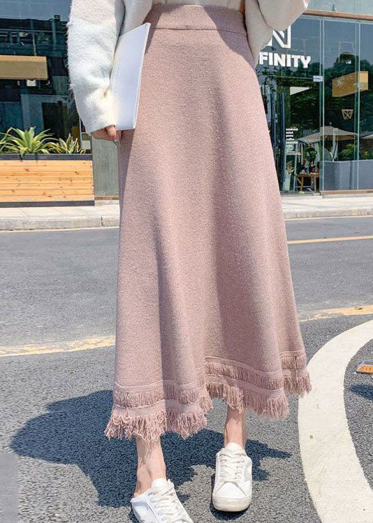 Pink High Waist Knit Skirt Winter