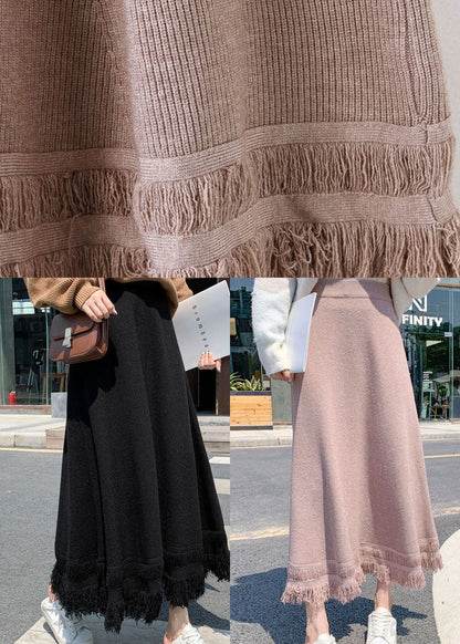 Pink High Waist Knit Skirt Winter