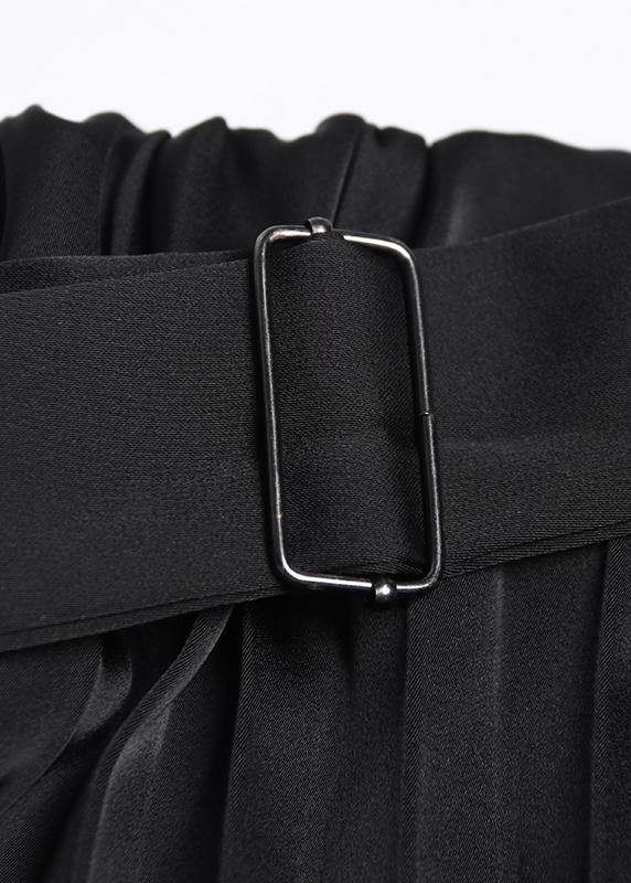 Pleated Skirt High Waist A-line Black Stitching Elastic Waist Skirt Female Summer