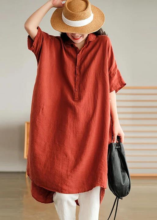 Jade Orange Stripes Polka Dots Linen Linen Shirt Dress