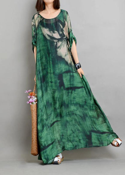 Green Print Chiffon Dress Summer Two Pieces Set