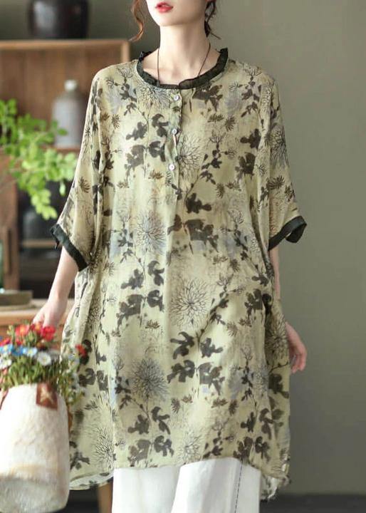 -red Ramie Print Shirt