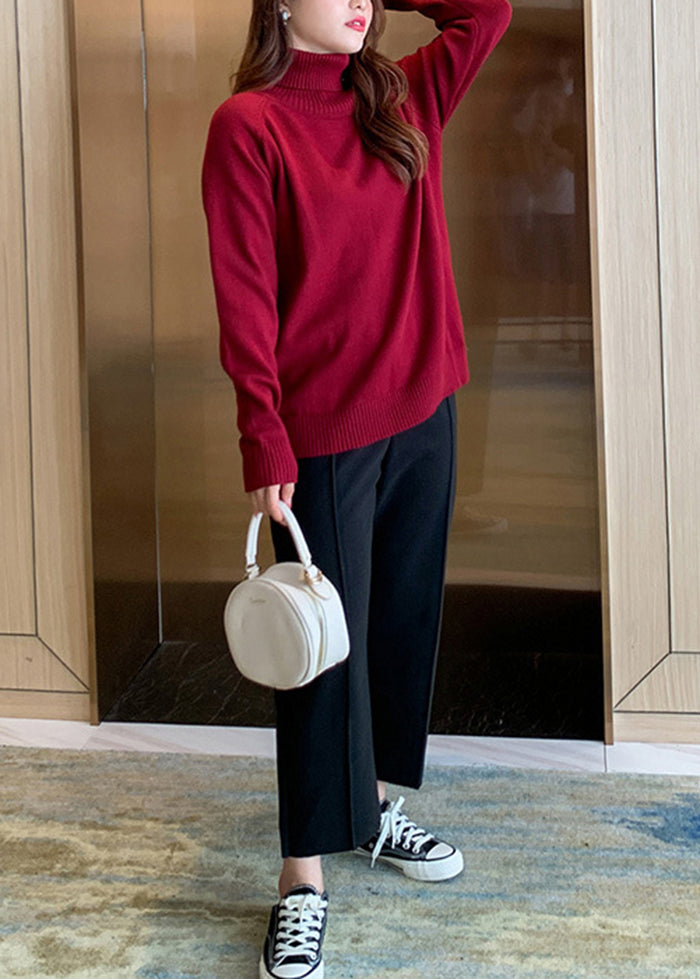 Apricot Elastic Waist Oversized Woolen Pants Fall