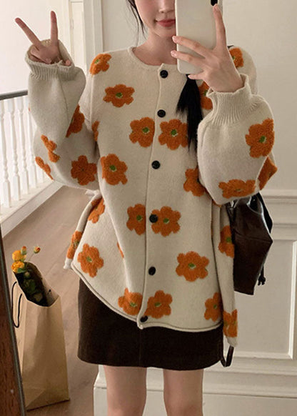 Apricot Cotton Knit Sweater Coats Long Sleeve