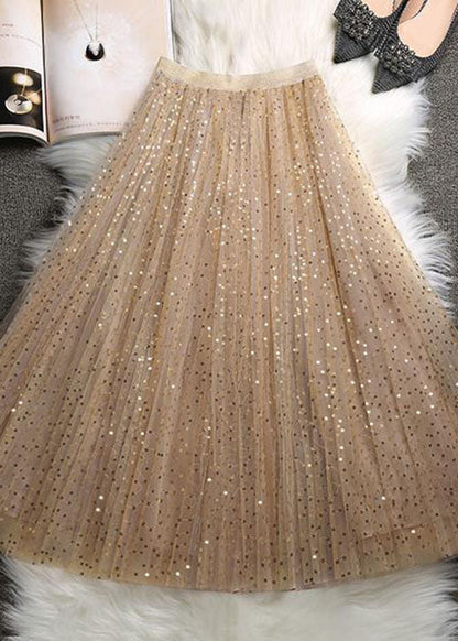 Art Khaki Sequins Tulle Skirts Spring