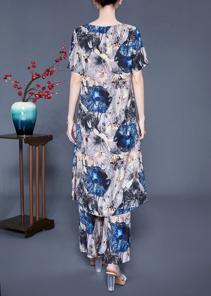 Asymmetrical Design Tie Dye Silk Two Pieces Set Summer