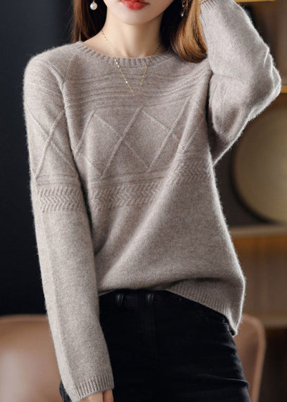 Beige O-neck Oversized Cashmere Sweaters Winter