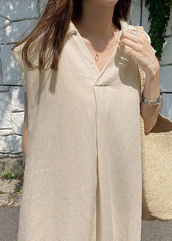 Beige Peter Pan Collar Long Dress Summer