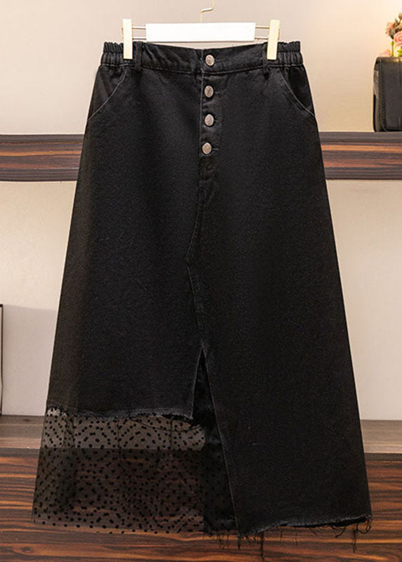 Black Asymmetrical Design Pockets Patchwork Denim Skirts Summer