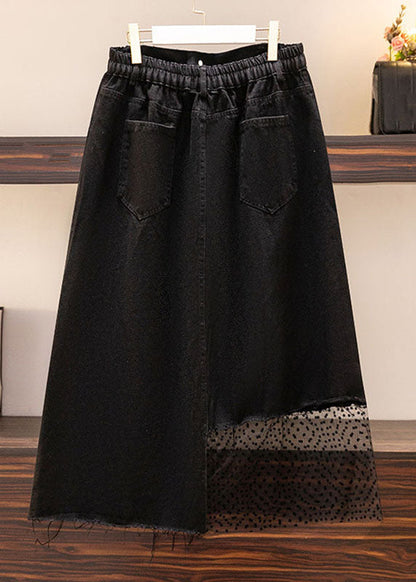 Black Asymmetrical Design Pockets Patchwork Denim Skirts Summer