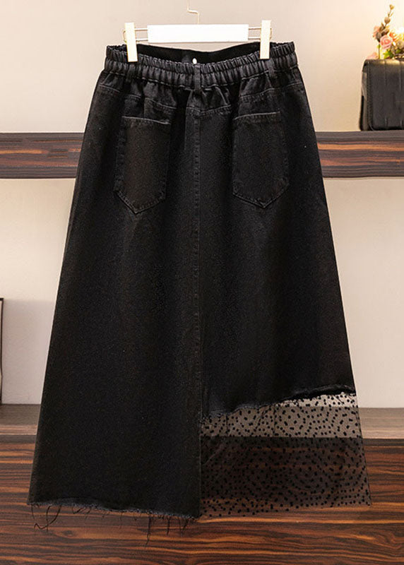Black Asymmetrical Design Pockets Patchwork Denim Skirts Summer