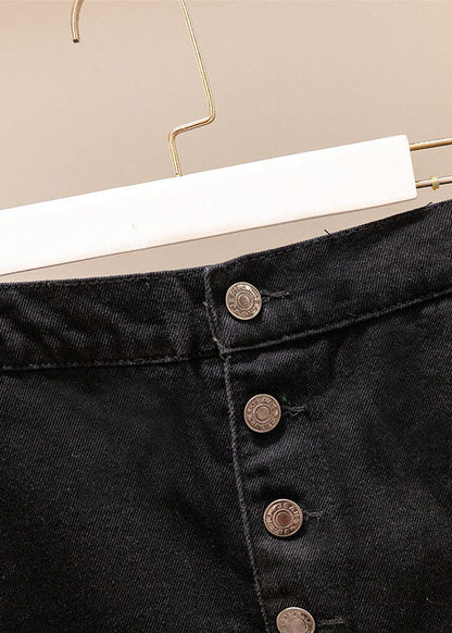 Black Asymmetrical Design Pockets Patchwork Denim Skirts Summer