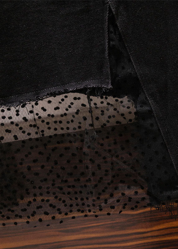 Black Asymmetrical Design Pockets Patchwork Denim Skirts Summer