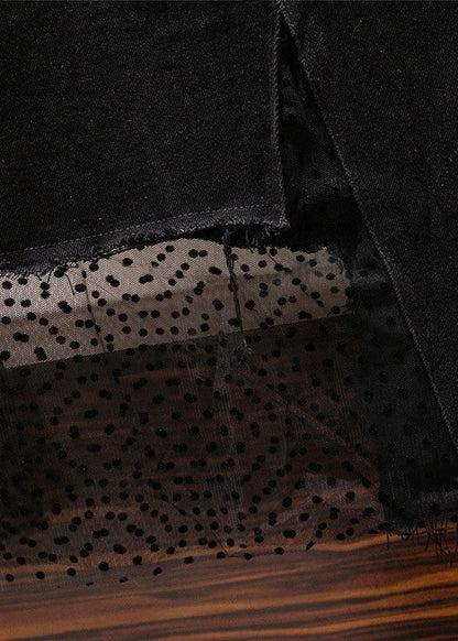 Black Asymmetrical Design Pockets Patchwork Denim Skirts Summer