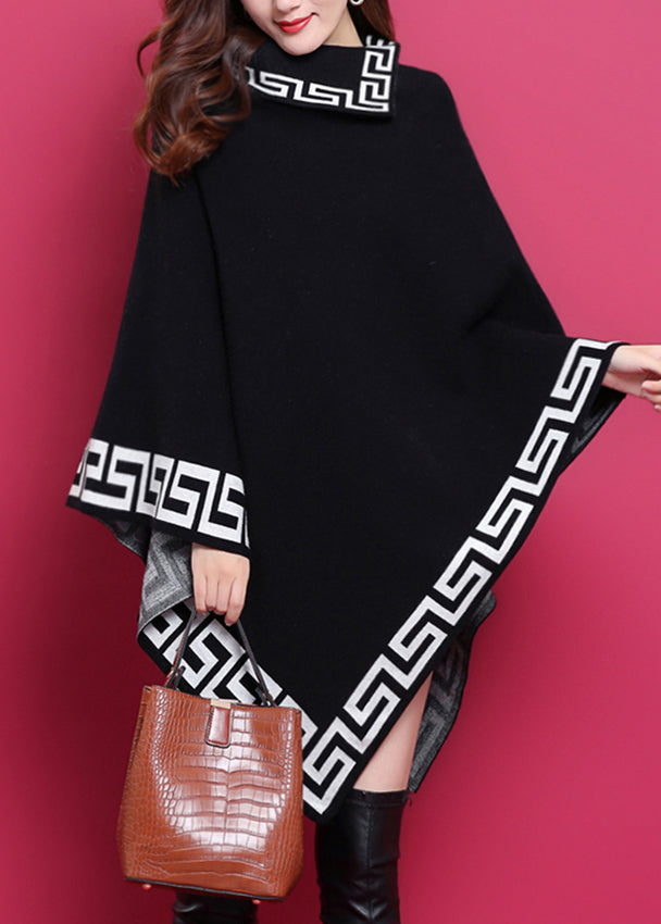 Black Asymmetrical Print Patchwork Knit Sweaters Dresses Fall