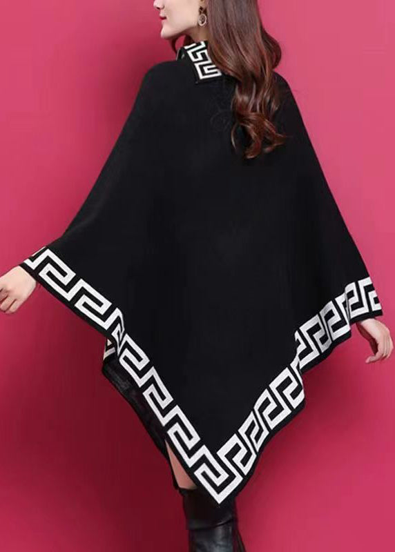 Black Asymmetrical Print Patchwork Knit Sweaters Dresses Fall