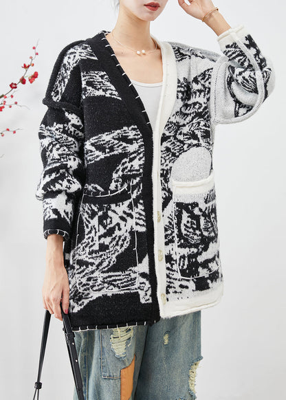 Black Asymmetrical Tie Dye Knit Cardigans Fall