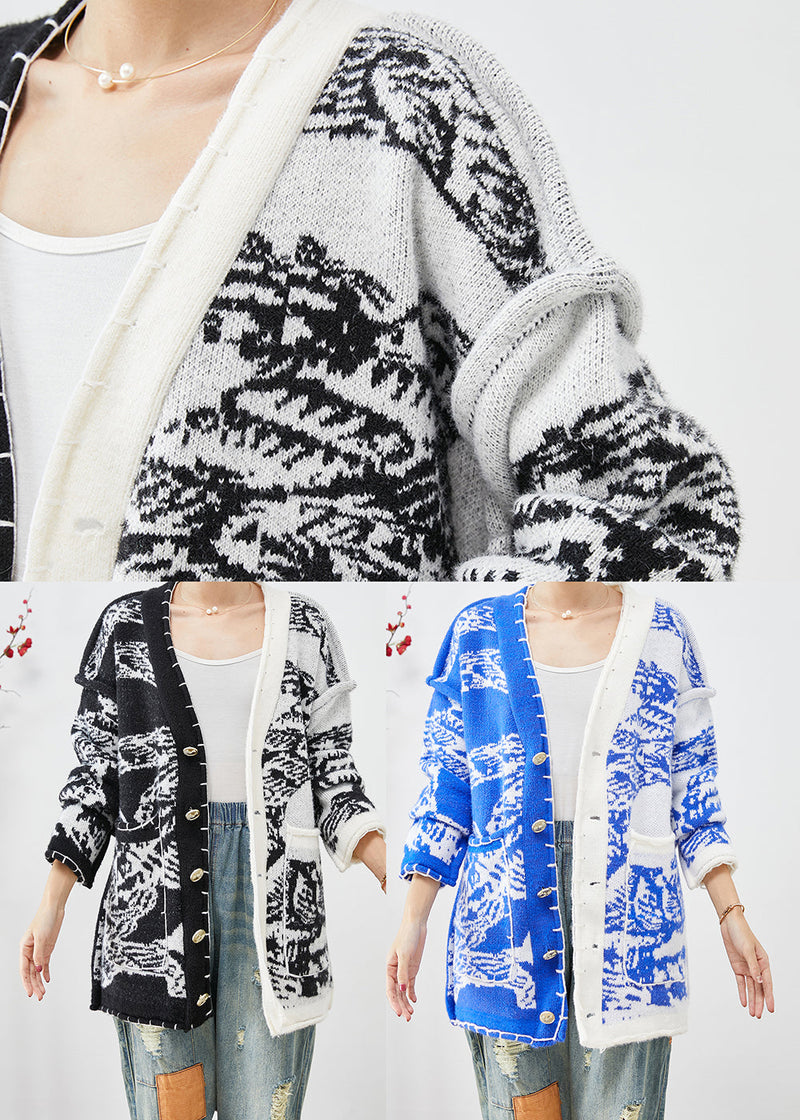 Black Asymmetrical Tie Dye Knit Cardigans Fall