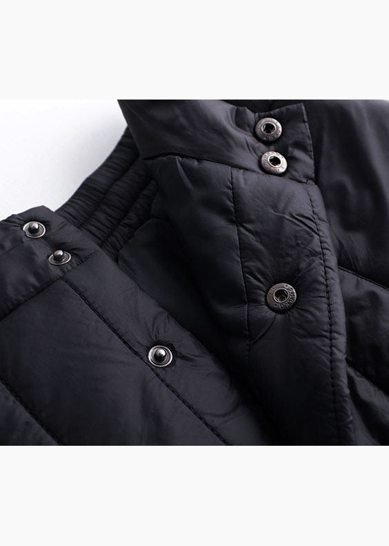 Black Button Pockets Fine Cotton Filled Skirts Winter