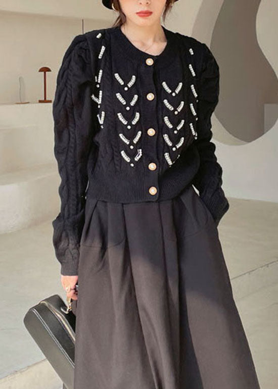 Black Button Knit Cardigan Spring