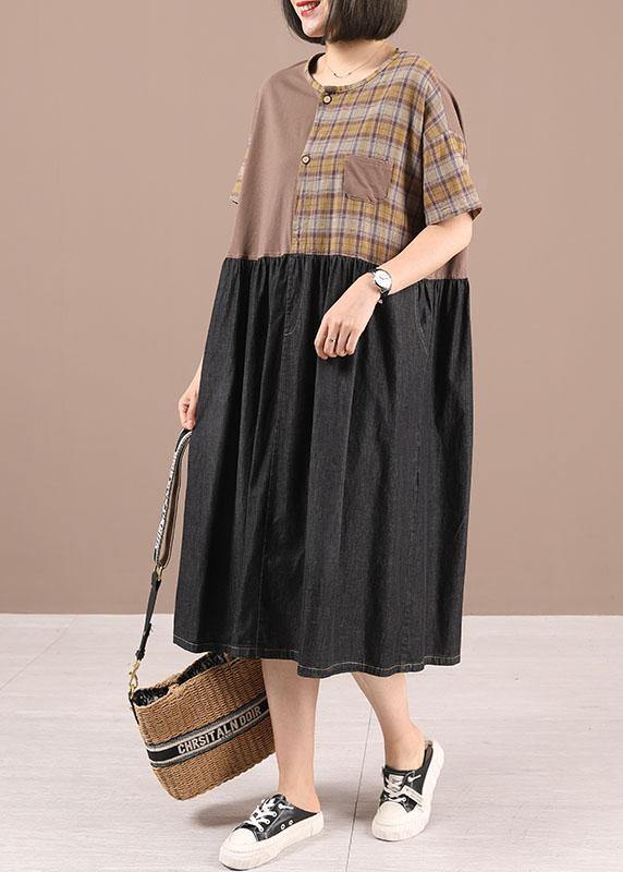 Black Cotton Plaid Patchwork Summer Party Dresses