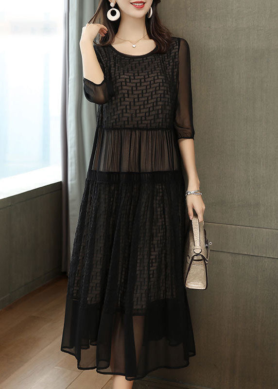Black Embroideried Patchwork Chiffon Party Dress Summer