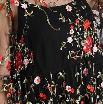 Black Embroidery Lace Dress Half Sleeve Sets 2 Pieces