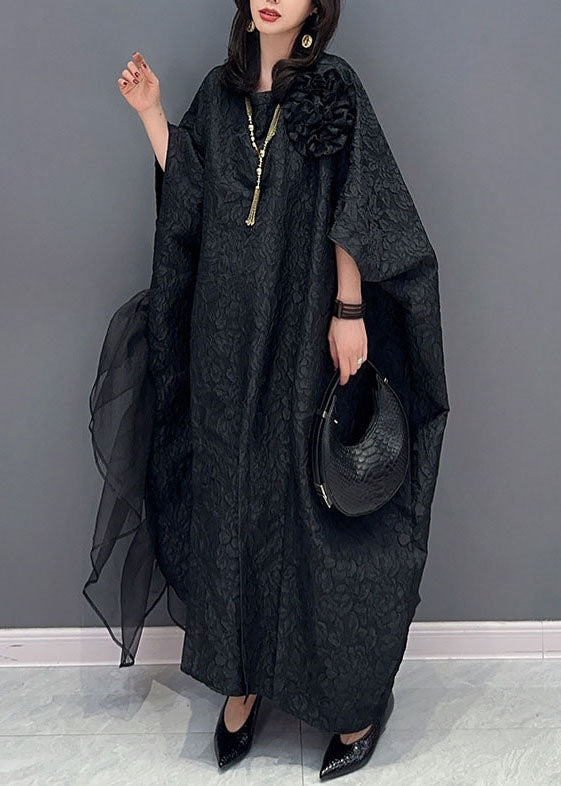 Black Tulle Patchwork Cotton Long Dresses Summer