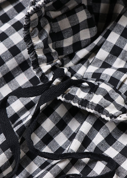 Black Grey Plaid Cinched Pockets a Line Skirts Spring