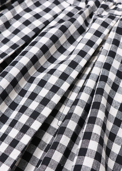 Black Grey Plaid Cinched Pockets a Line Skirts Spring