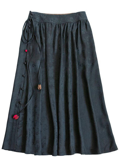 Black Jacquard Cinched Silk Skirt Winter
