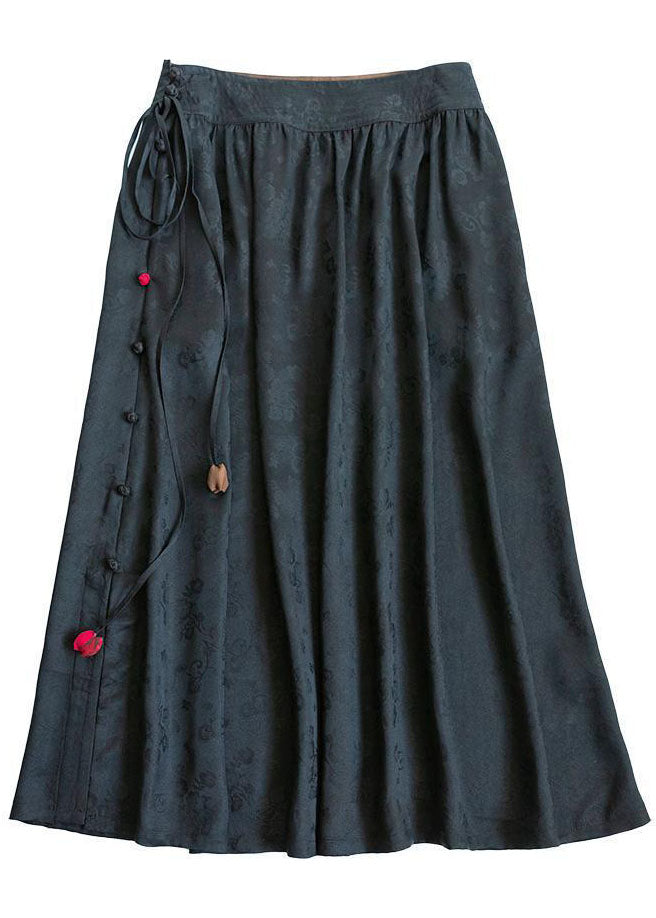 Black Jacquard Cinched Silk Skirt Winter