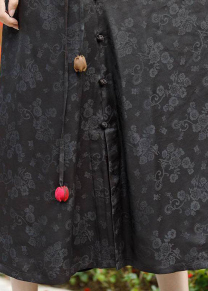 Black Jacquard Cinched Silk Skirt Winter
