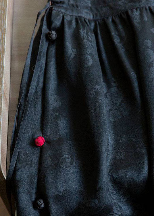 Black Jacquard Cinched Silk Skirt Winter