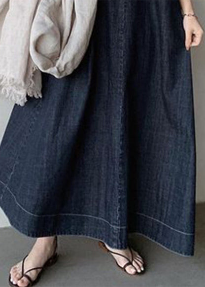 Black Necek Tie Patchwork Holiday Maxi Denim Dress Sleeveless