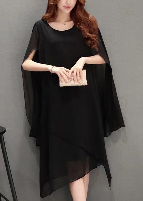 Black O Neck Chiffon Cape Dresses Summer