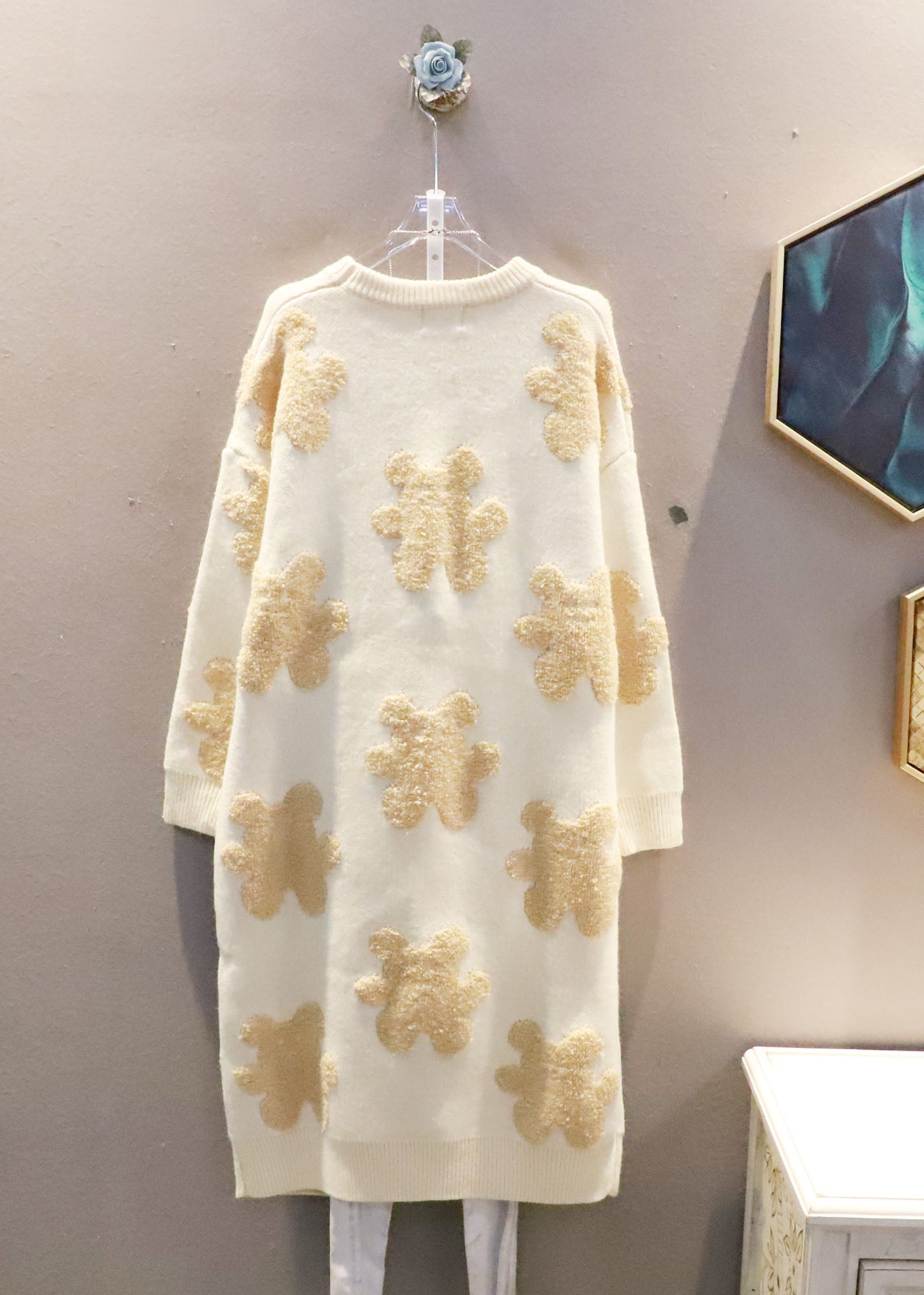 Black Oversized Bow Bear Jacquard Knit Long Sweater Winter
