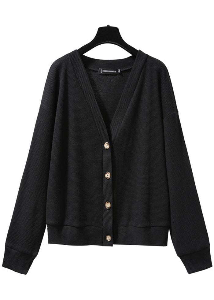 Black Oversized Button Down Knit Jacket Fall